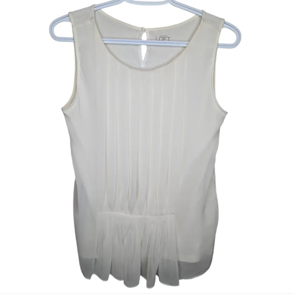 Ann Taylor Loft Ivory Cream Pleated Sleeveless Tank Top Blouse Small